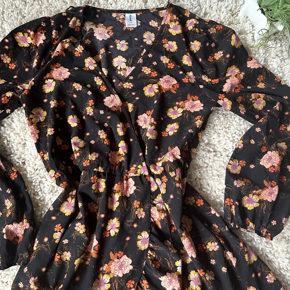 Beautiful vintage indie Abound party cocktail puffy sleeve floral fall d… - Picture 2 of 3